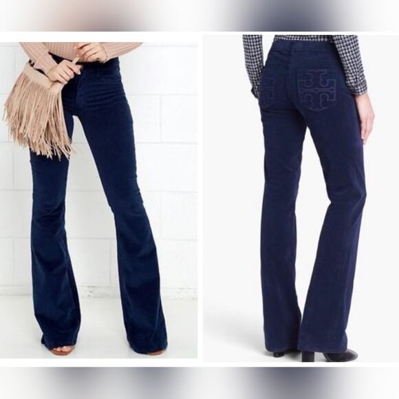Tory Burch Classic Tory Boot Cut Corduroy Pants Y2K Low Rise Navy Blue Size 28 - Picture 1 of 11